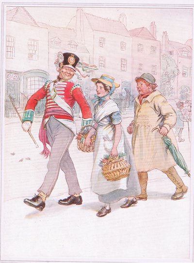 A soldier with a girl passes-yokel follows angrily by Hugh Thomson